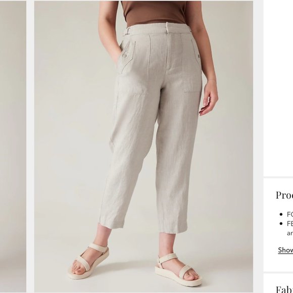 🌸 NWT Athleta Voyager Linen Pants Undyed (SIZE 18 + 10T) - Picture 5 of 13